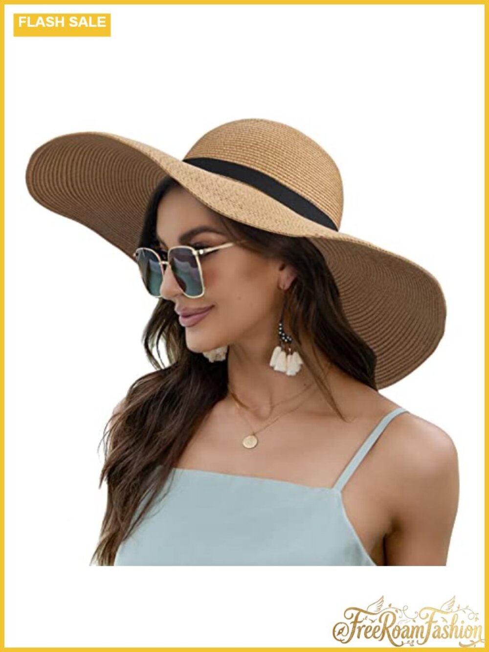 Wide Brim Straw Sun Hat UPF 50 Foldable Floppy Beach Travel Hat